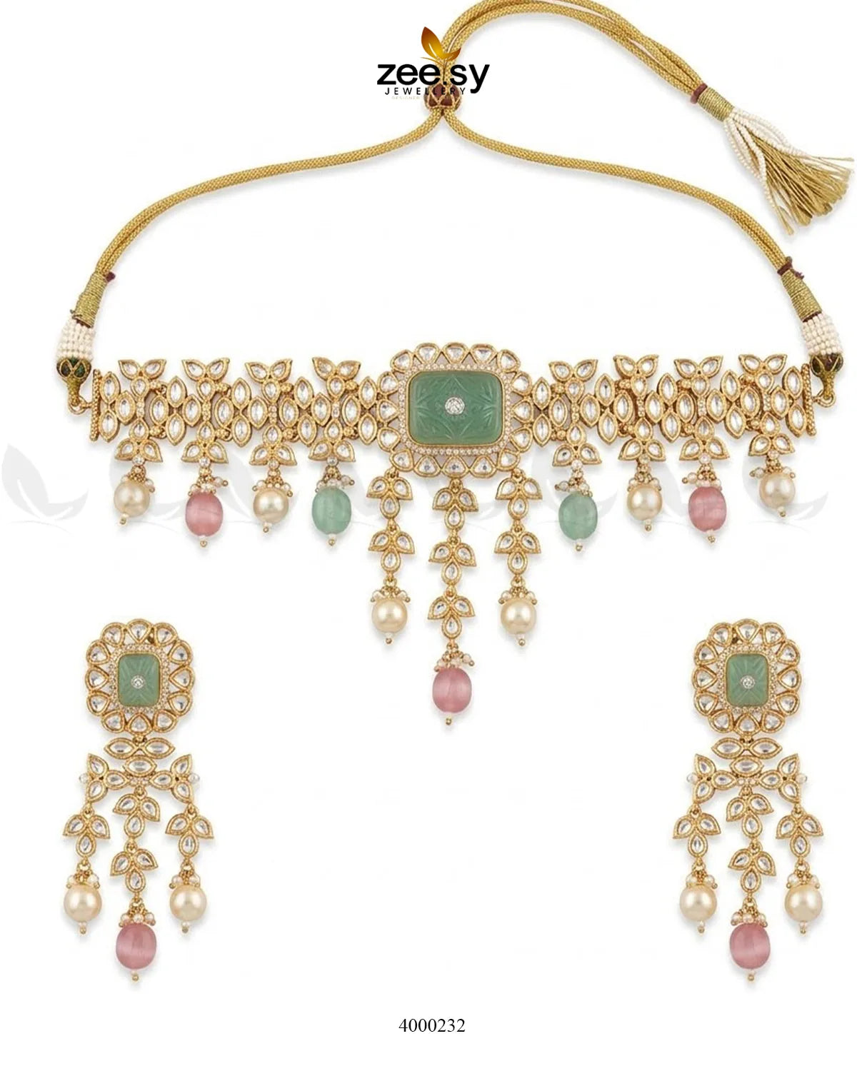 Solstice Carved Pearl Choker Set Necklace Sets - Zeesy Jewellery Pakistan | Premium Artificial & Imitation Jewellery