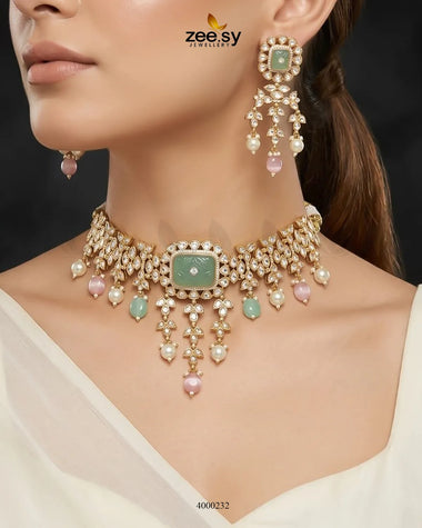 Solstice Carved Pearl Choker Set Necklace Sets - Zeesy Jewellery Pakistan | Premium Artificial & Imitation Jewellery