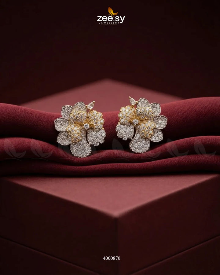 Sparkling AD Flower Earrings - Golden