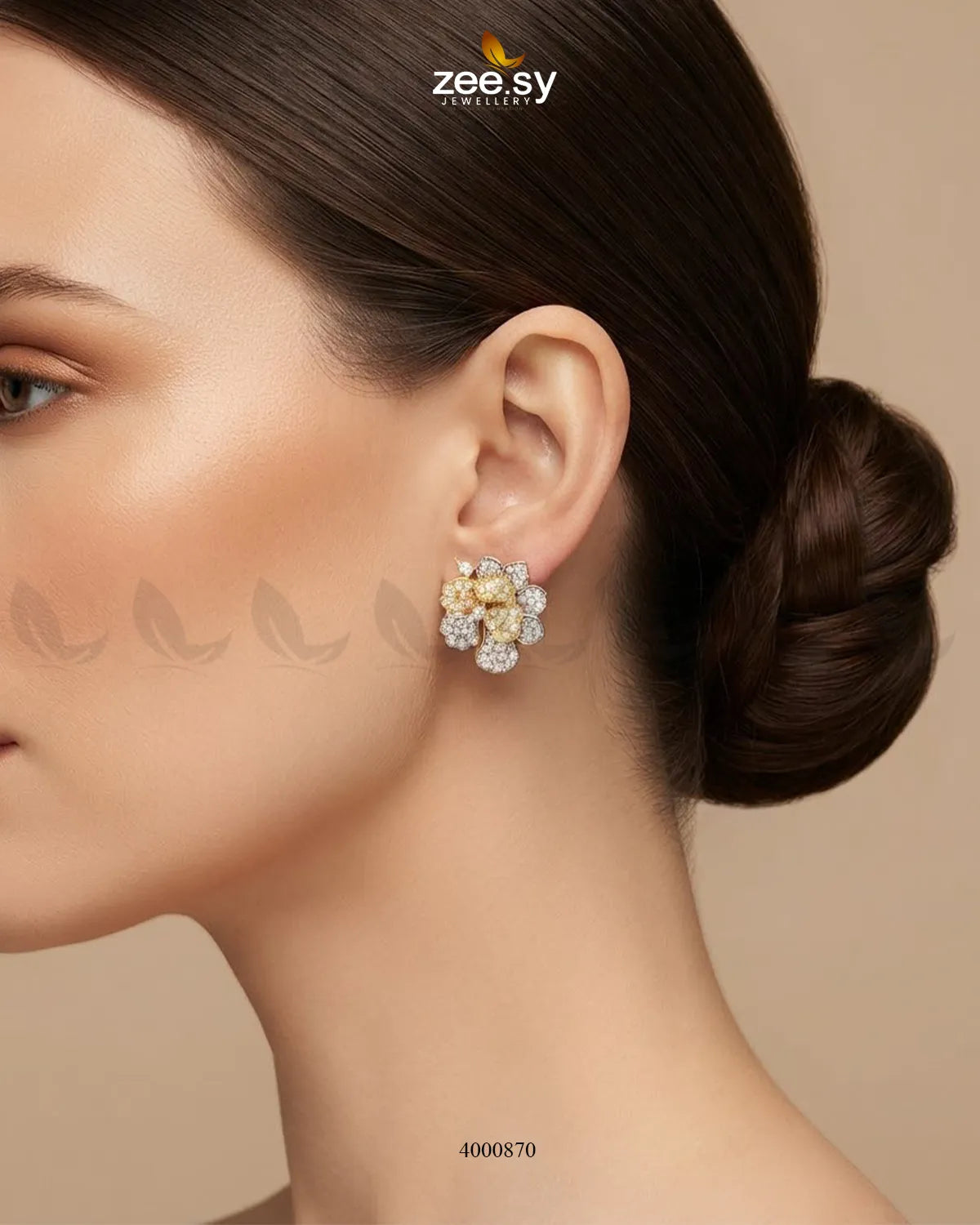 Sparkling AD Flower Earrings - Golden Earrings - Zeesy Jewellery Pakistan | Premium Artificial & Imitation Jewellery