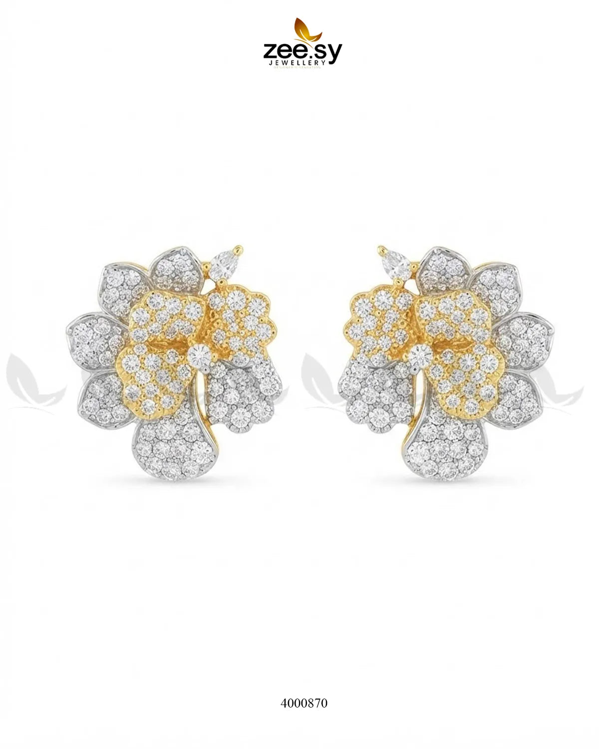 Sparkling AD Flower Earrings - Golden Earrings - Zeesy Jewellery Pakistan | Premium Artificial & Imitation Jewellery