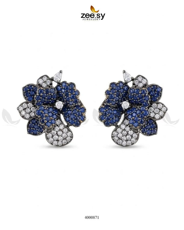 Sparkling AD Flower Earrings - Metallic Earrings - Zeesy Jewellery Pakistan | Premium Artificial & Imitation Jewellery