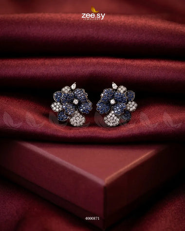 Sparkling AD Flower Earrings - Metallic Metallic Blue Earrings - Zeesy Jewellery Pakistan | Premium Artificial & Imitation Jewellery