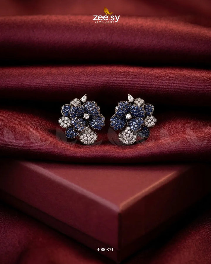 Sparkling AD Flower Earrings - Metallic Metallic Blue Earrings - Zeesy Jewellery Pakistan | Premium Artificial & Imitation Jewellery