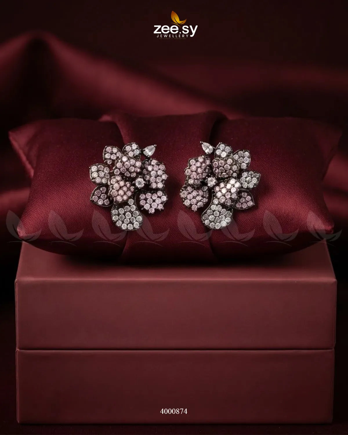 Sparkling AD Flower Earrings - Metallic Metallic Pink Earrings - Zeesy Jewellery Pakistan | Premium Artificial & Imitation Jewellery