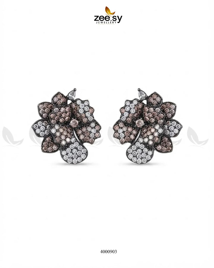 Sparkling AD Flower Earrings - Metallic Earrings - Zeesy Jewellery Pakistan | Premium Artificial & Imitation Jewellery