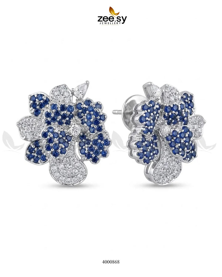 Sparkling AD Flower Earrings - Silver Earrings - Zeesy Jewellery Pakistan | Premium Artificial & Imitation Jewellery