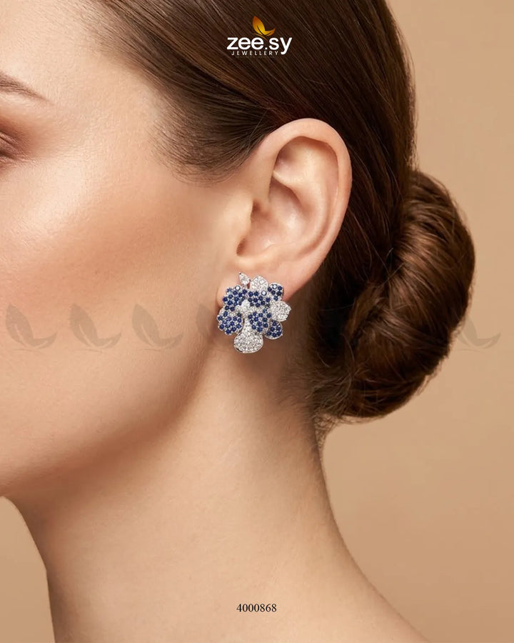 Sparkling AD Flower Earrings - Silver Earrings - Zeesy Jewellery Pakistan | Premium Artificial & Imitation Jewellery
