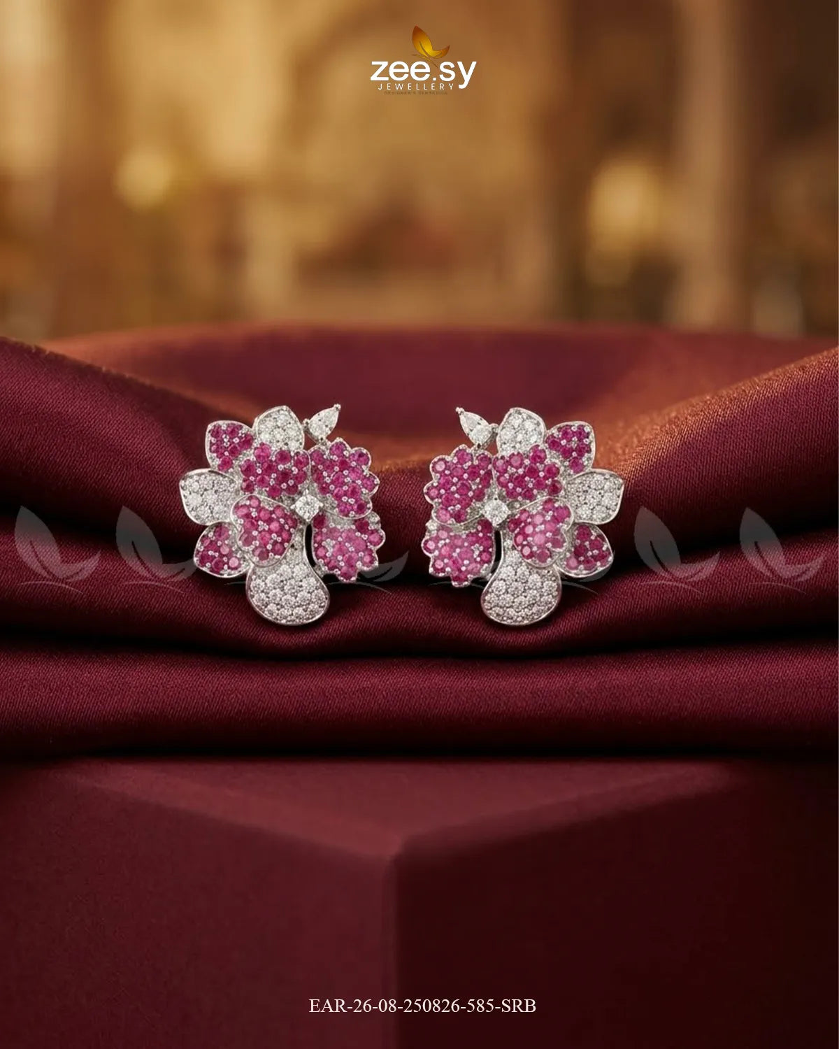 Sparkling AD Flower Earrings - Silver