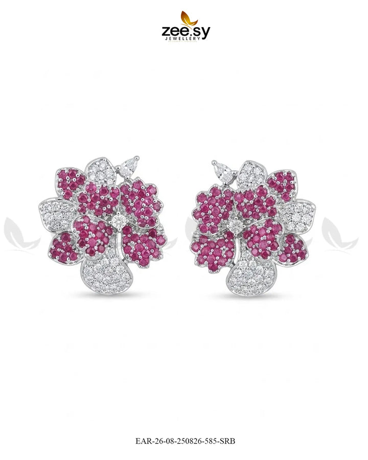 Sparkling AD Flower Earrings - Silver