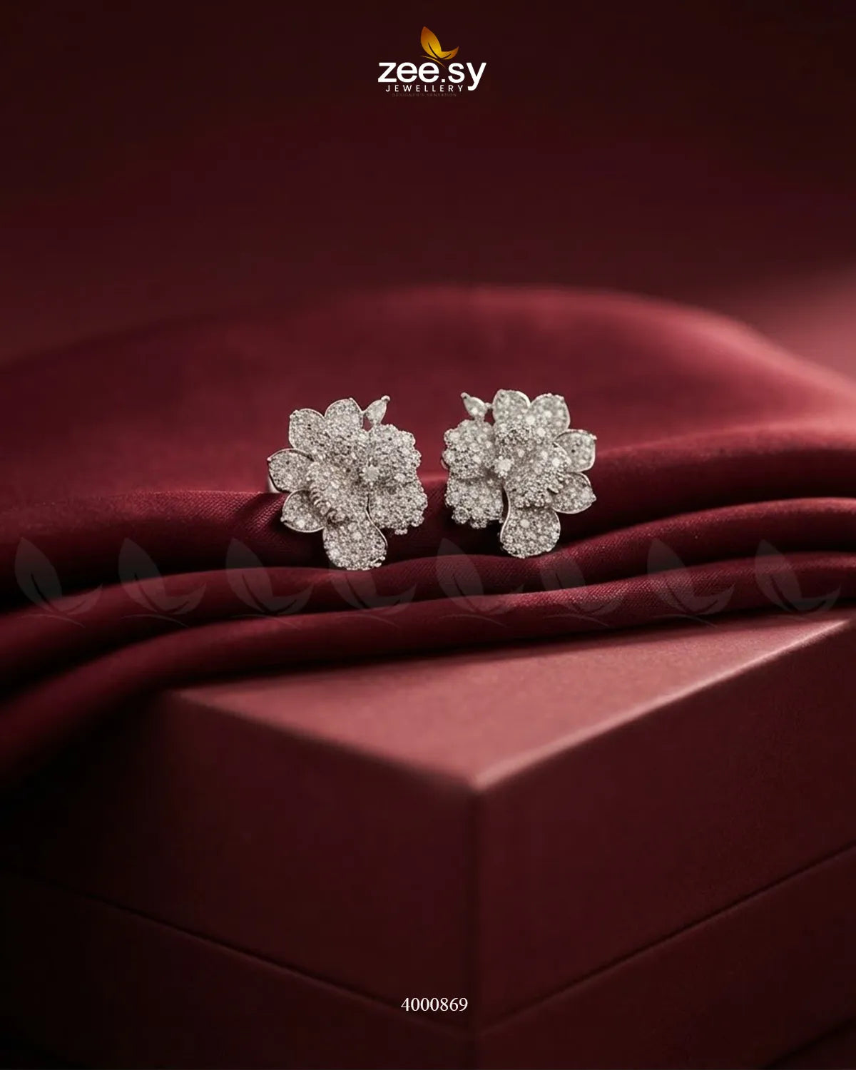 Sparkling AD Flower Earrings - Silver Silver White Earrings - Zeesy Jewellery Pakistan | Premium Artificial & Imitation Jewellery