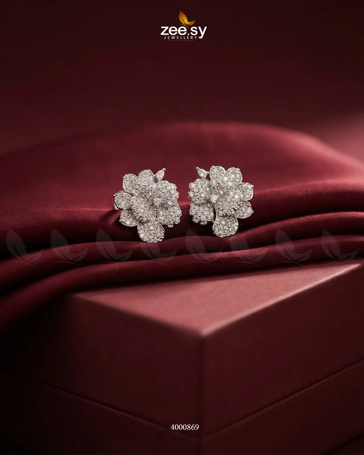 Sparkling AD Flower Earrings - Silver Silver White Earrings - Zeesy Jewellery Pakistan | Premium Artificial & Imitation Jewellery
