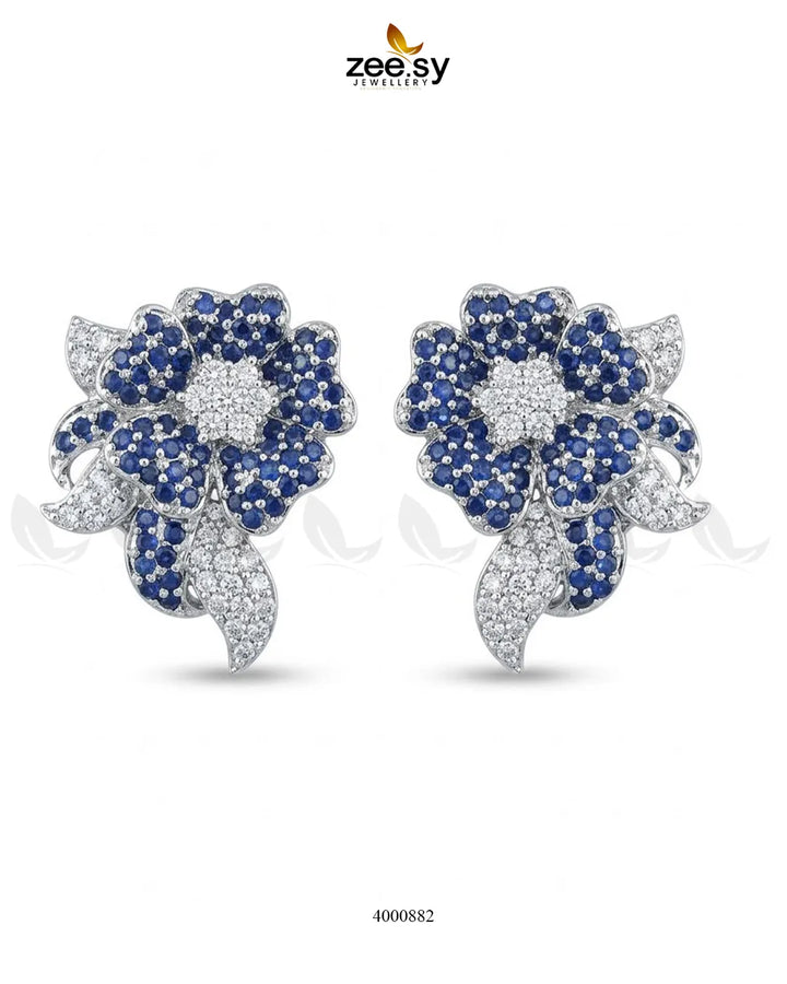 RHS09 sparkling American diamond silver earrings with blue accents