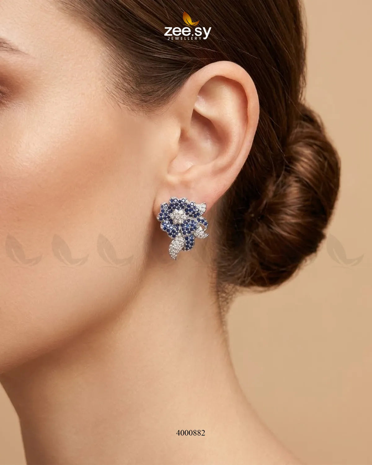 RHS09 sparkling American diamond earrings in silver with blue accents