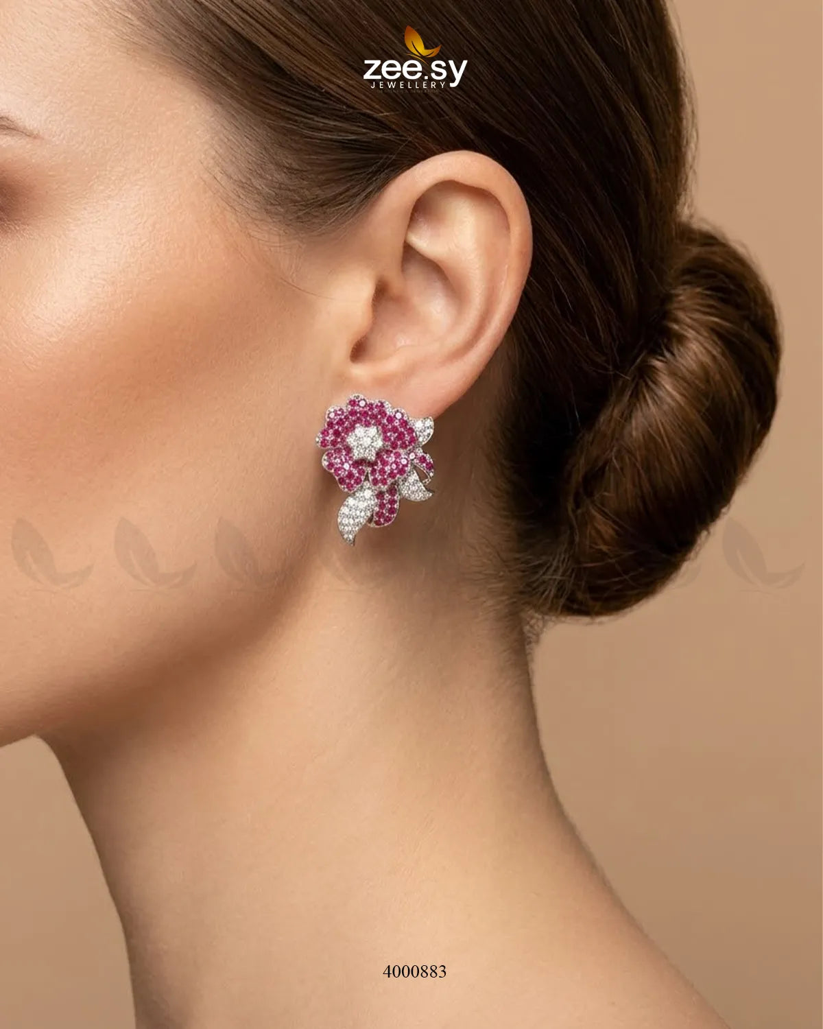 RHS09 sparkling American diamond silver earrings with a classic RUBY design and shimmering stones