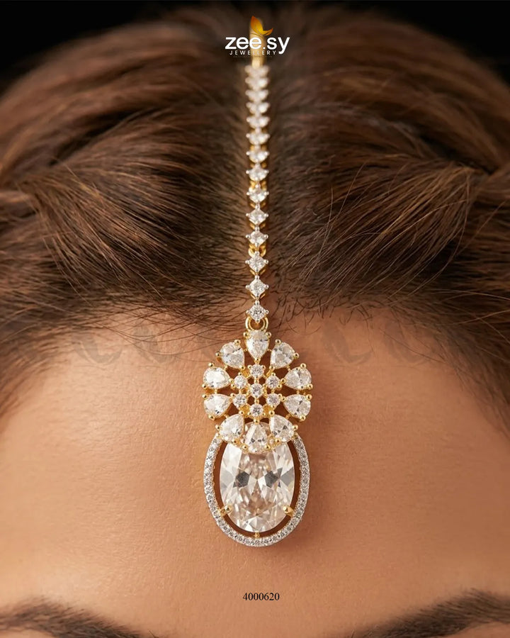 RHS09 sparkling American diamond necklace set in white, featuring a detailed necklace and matching earrings