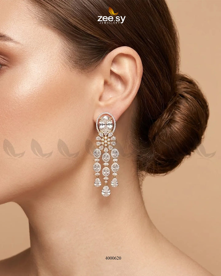 RHS09 sparkling American diamond necklace set in white, featuring a detailed necklace and matching earrings