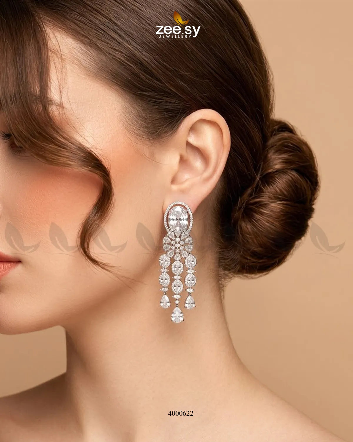 RHS09 sparkling American diamond necklace set in white, featuring a delicate necklace and matching earrings