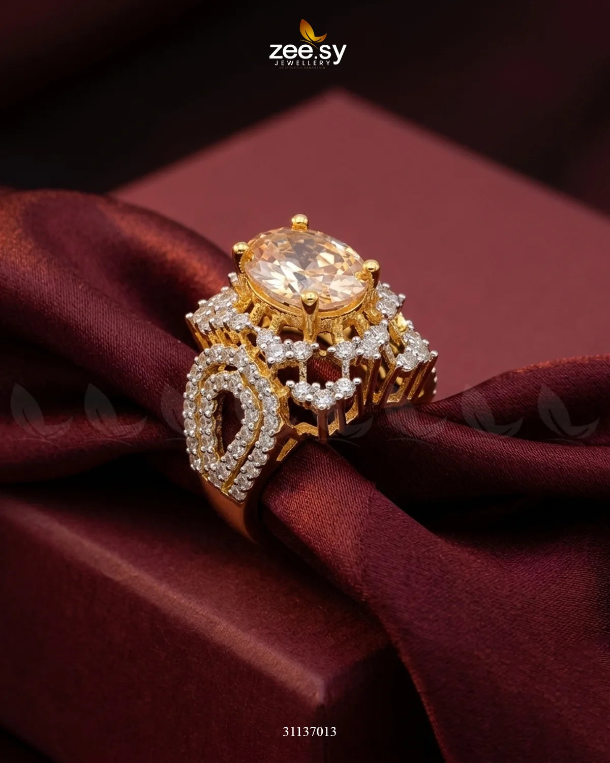 Sparkling Oval Stone Zircon Ring