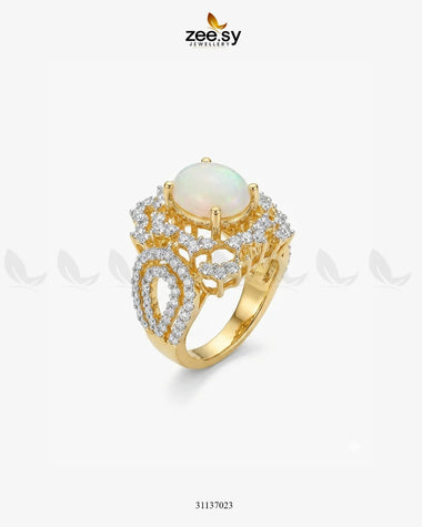 Sparkling Oval Stone Zircon Ring Golden Pearl Finger Ring - Zeesy Jewellery Pakistan | Premium Artificial & Imitation Jewellery