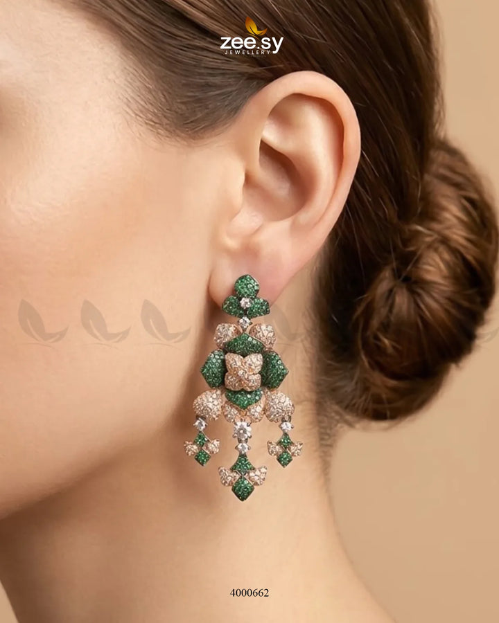 Black sparkling zirconia necklace set with rose and green accents, featuring elegant jewelry design by RHS09.