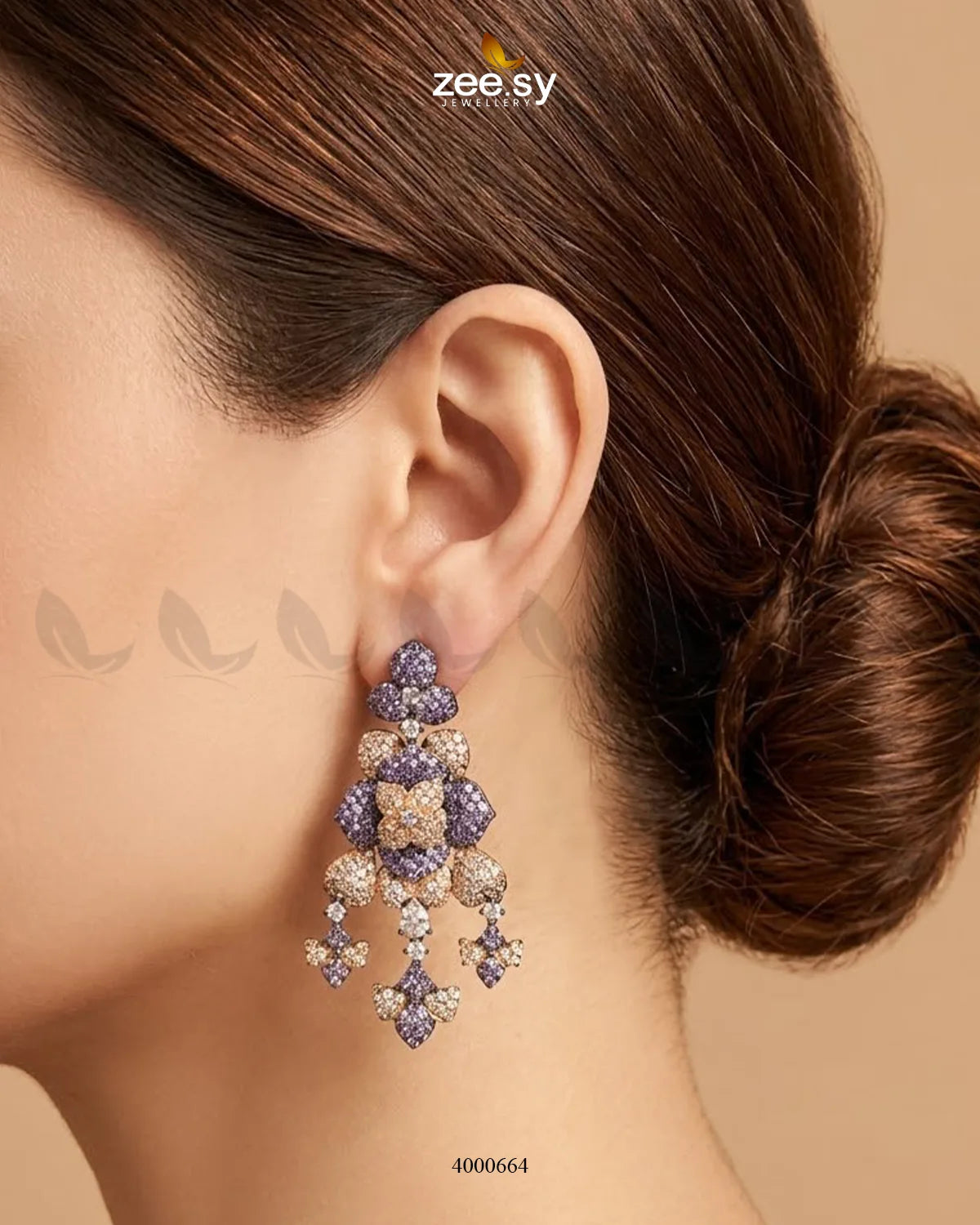 Black sparkling zirconia necklace set with rose and purple accents, elegant jewelry from RHS09.