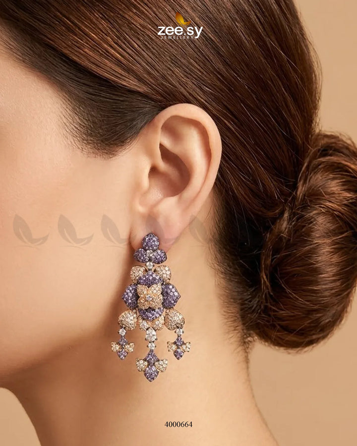 Black sparkling zirconia necklace set with rose and purple accents, elegant jewelry from RHS09.