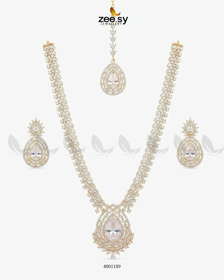 Sparkling amber crystal necklace set with matching earrings from RHS09, featuring a luxurious and elegant design.