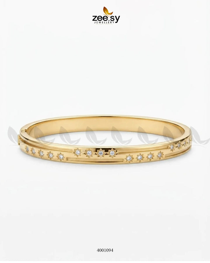 Sparkling zircon floral cuff bracelet from MH26 featuring intricate floral design and shimmering stones on a sleek silver-toned band.