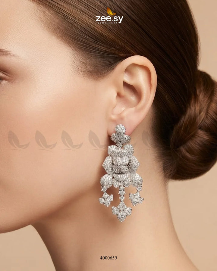 Silver sparkling zirconia necklace set with matching earrings from RHS09, elegant jewelry for special occasions.