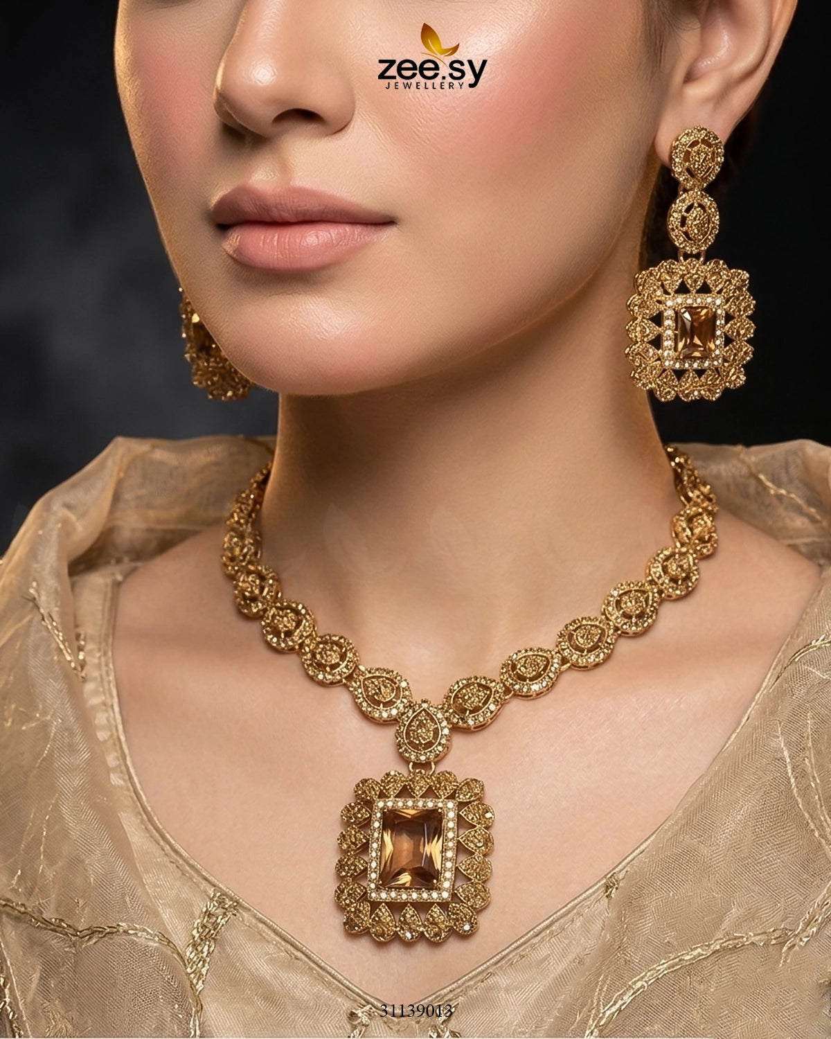 Square Bold Stone Necklace Set Necklace Sets - Zeesy Jewellery Pakistan | Premium Artificial & Imitation Jewellery