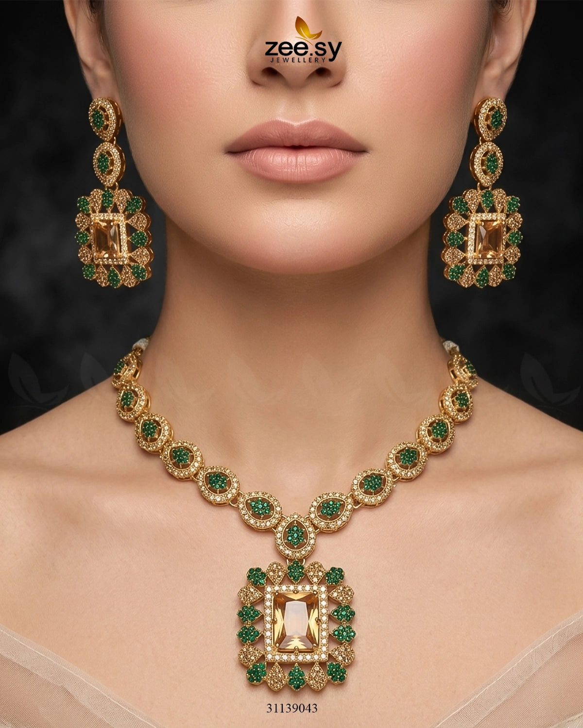 Square Bold Stone Necklace Set Necklace Sets - Zeesy Jewellery Pakistan | Premium Artificial & Imitation Jewellery