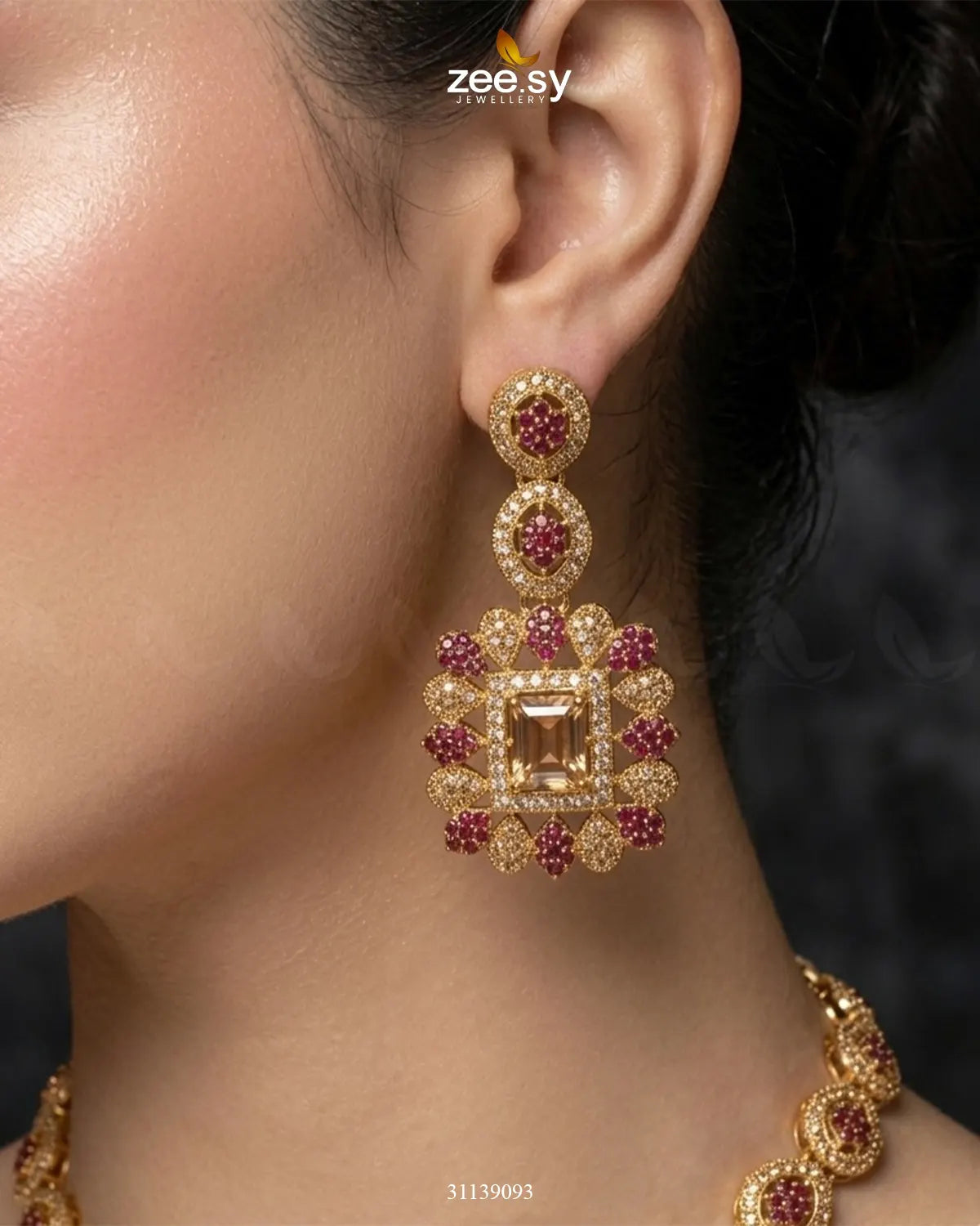 Square Bold Stone Necklace Set Necklace Sets - Zeesy Jewellery Pakistan | Premium Artificial & Imitation Jewellery