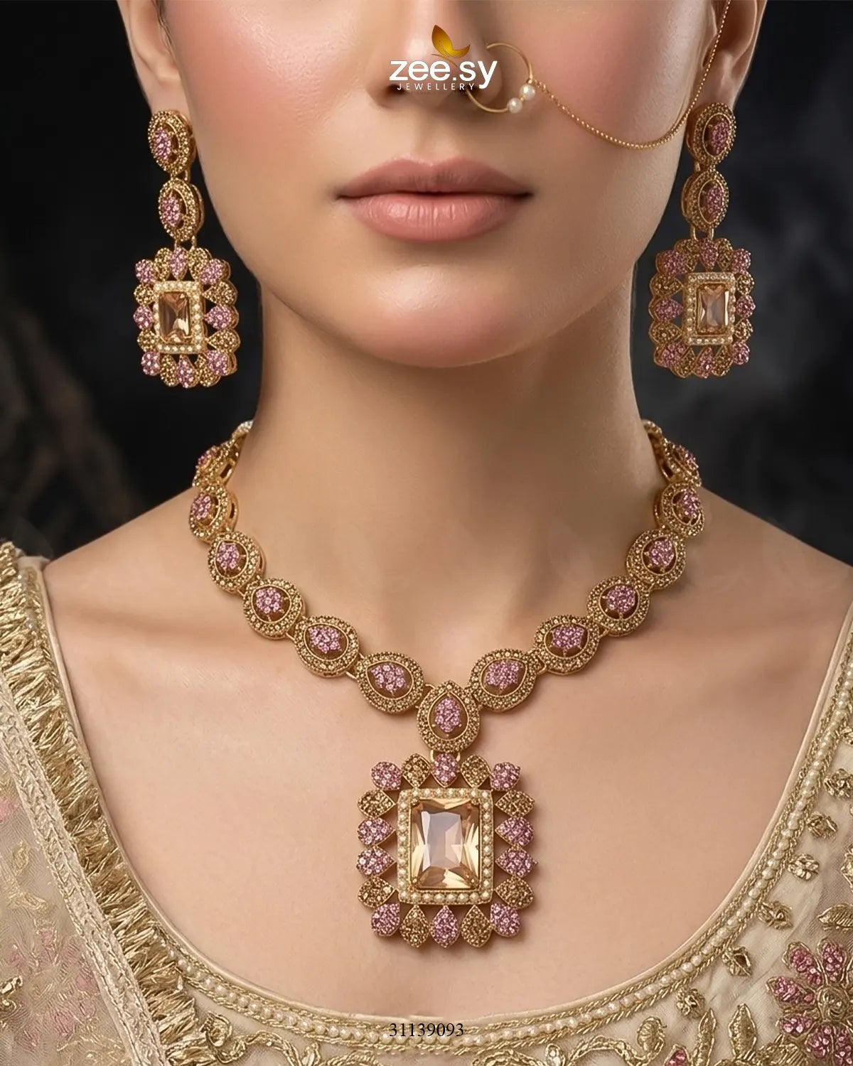 Square Bold Stone Necklace Set Necklace Sets - Zeesy Jewellery Pakistan | Premium Artificial & Imitation Jewellery