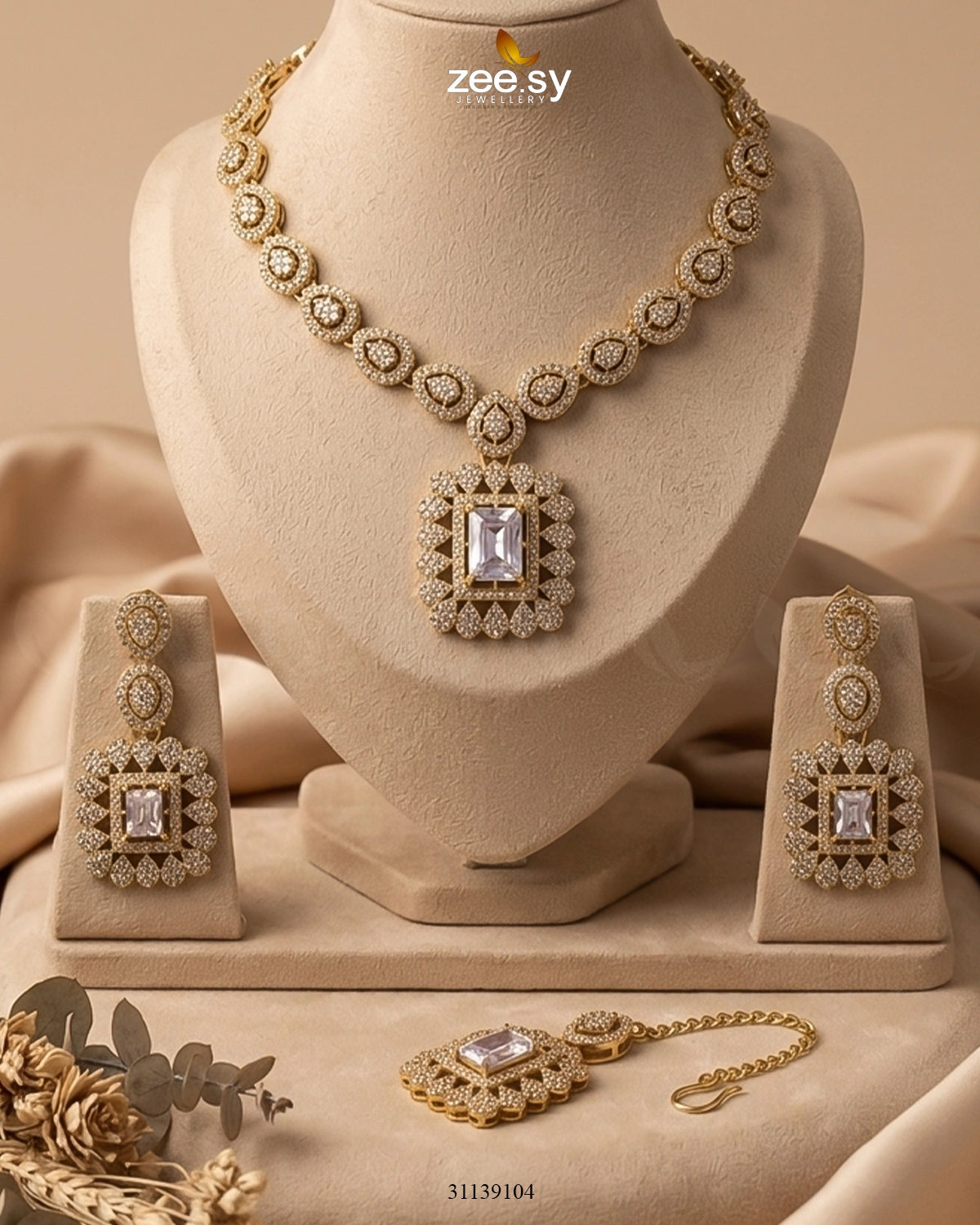 Square Bold Stone Necklace Set Necklace Sets - Zeesy Jewellery Pakistan | Premium Artificial & Imitation Jewellery