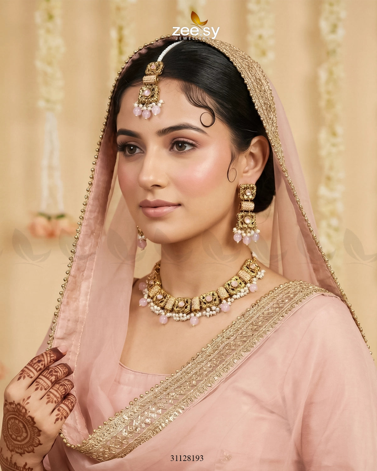 Square Floral Pearl Necklace Set - Zeesy Jewellery