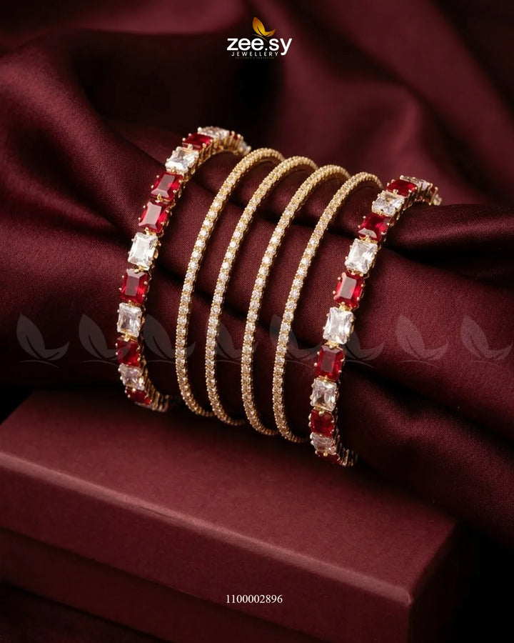 Square Gemstone Paved Bangles Golden Red Bangles - Zeesy Jewellery Pakistan | Premium Artificial & Imitation Jewellery