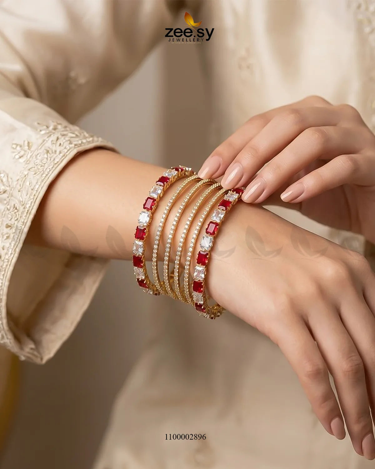 Square Gemstone Paved Bangles Bangles - Zeesy Jewellery Pakistan | Premium Artificial & Imitation Jewellery