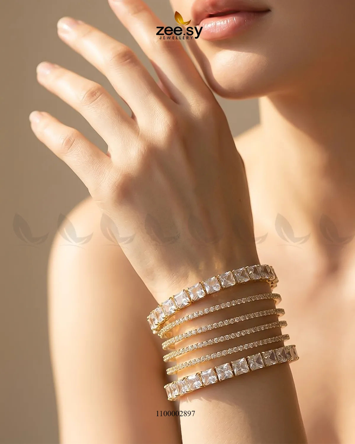 Square Gemstone Paved Bangles Bangles - Zeesy Jewellery Pakistan | Premium Artificial & Imitation Jewellery