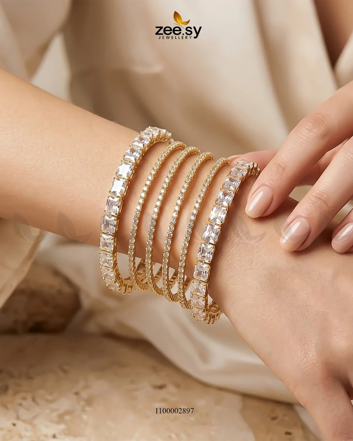 Square Gemstone Paved Bangles Bangles - Zeesy Jewellery Pakistan | Premium Artificial & Imitation Jewellery
