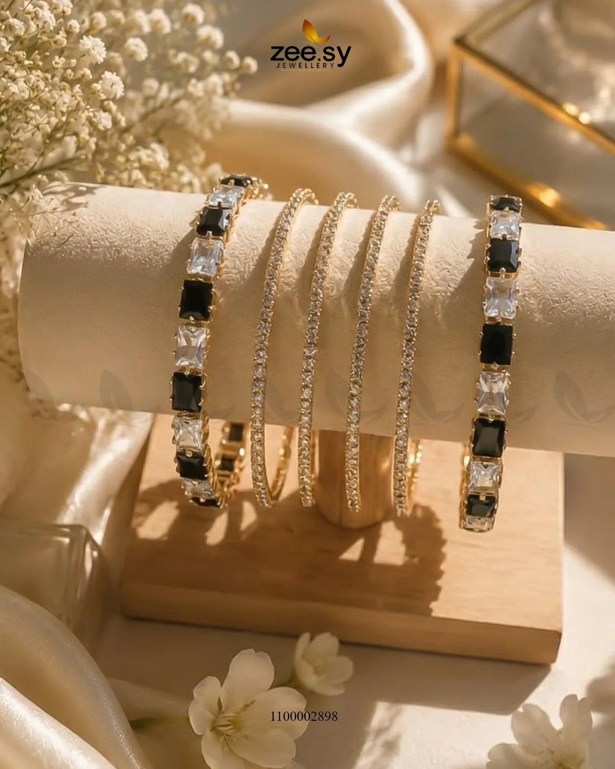 Square Gemstone Paved Bangles Bangles - Zeesy Jewellery Pakistan | Premium Artificial & Imitation Jewellery