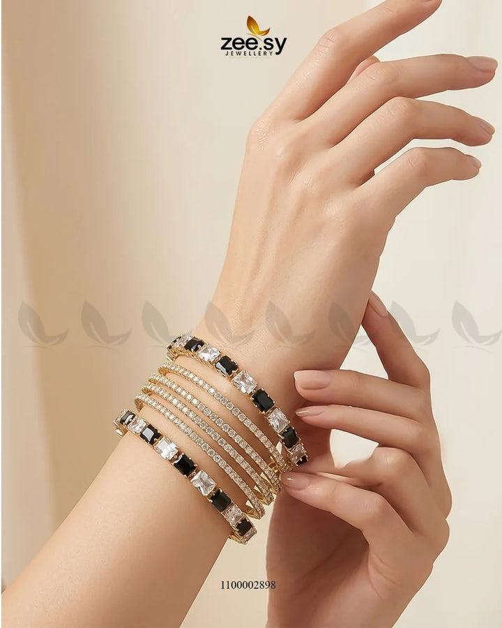 Square Gemstone Paved Bangles Bangles - Zeesy Jewellery Pakistan | Premium Artificial & Imitation Jewellery