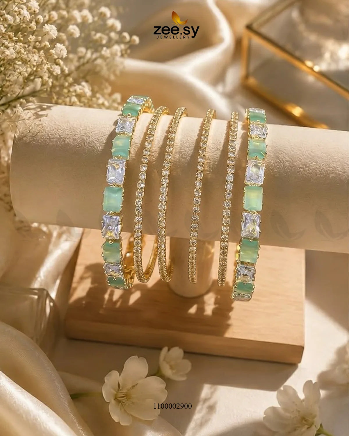 Square Gemstone Paved Bangles Bangles - Zeesy Jewellery Pakistan | Premium Artificial & Imitation Jewellery