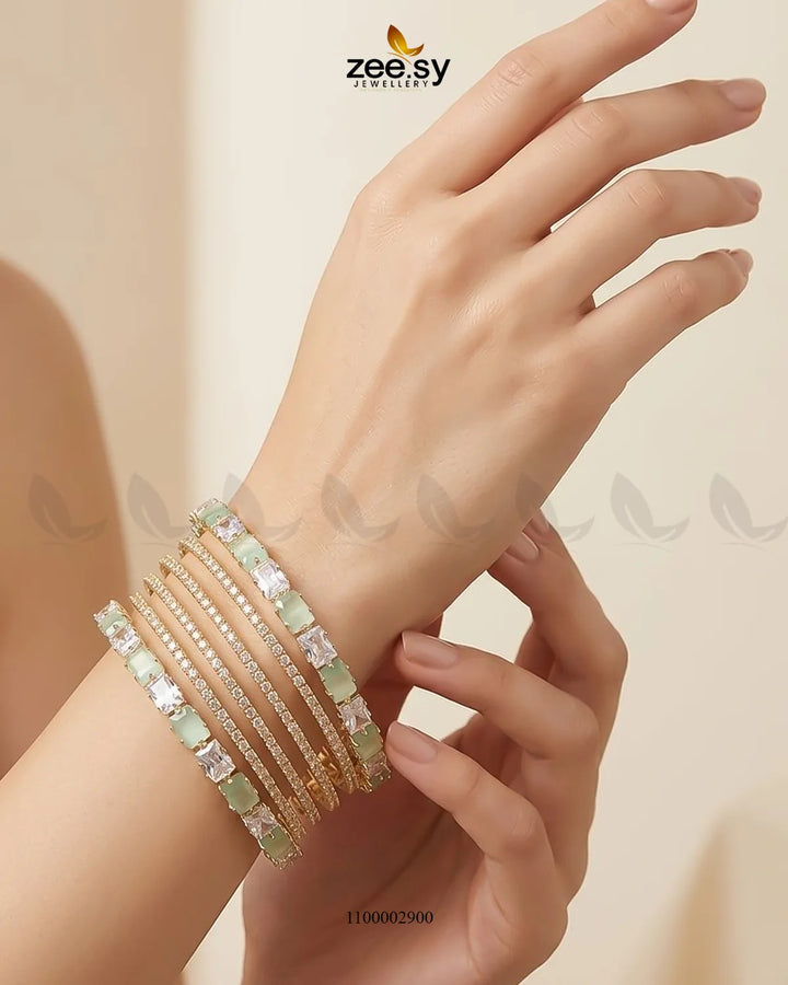 Square Gemstone Paved Bangles Bangles - Zeesy Jewellery Pakistan | Premium Artificial & Imitation Jewellery