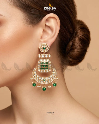 Square Grid Kundan Danglers Earrings