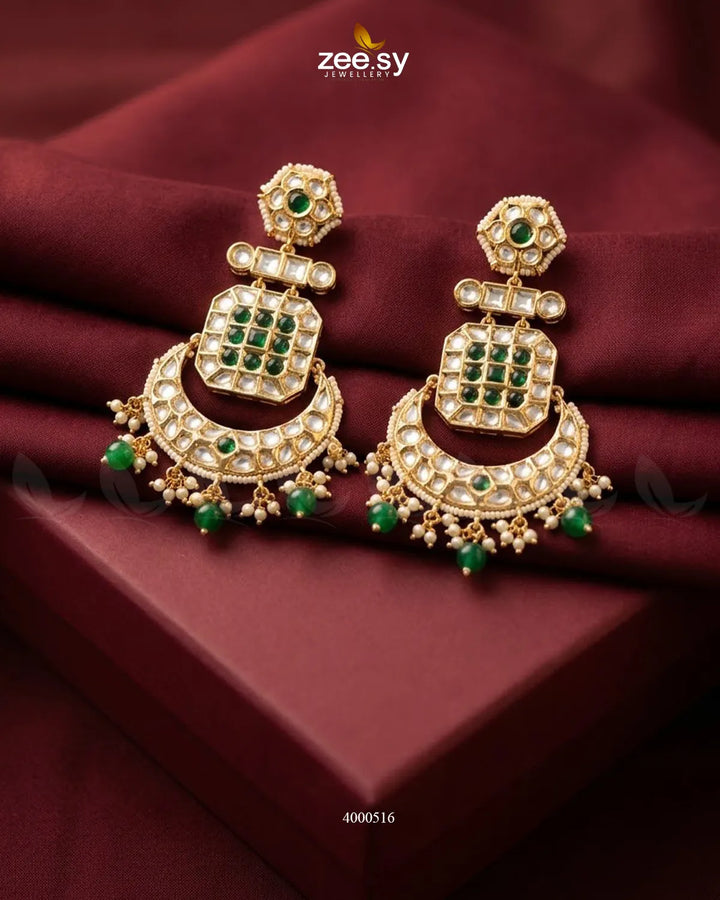 Square Grid Kundan Danglers Earrings