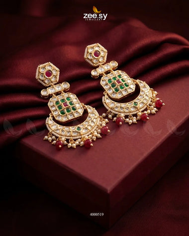Square Grid Kundan Danglers Earrings