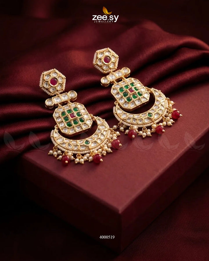 Square Grid Kundan Danglers Earrings