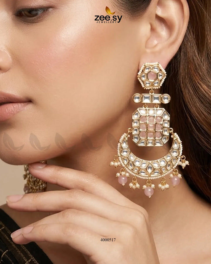 Square Grid Kundan Danglers Earrings