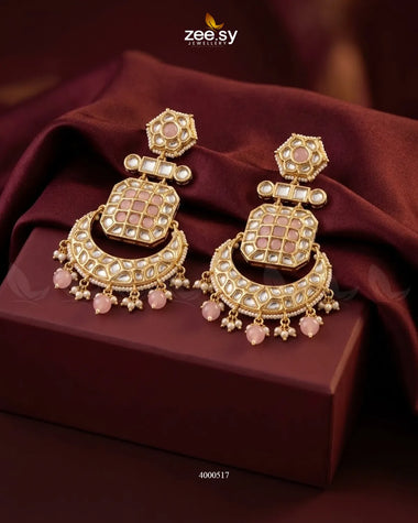 Square Grid Kundan Danglers Earrings
